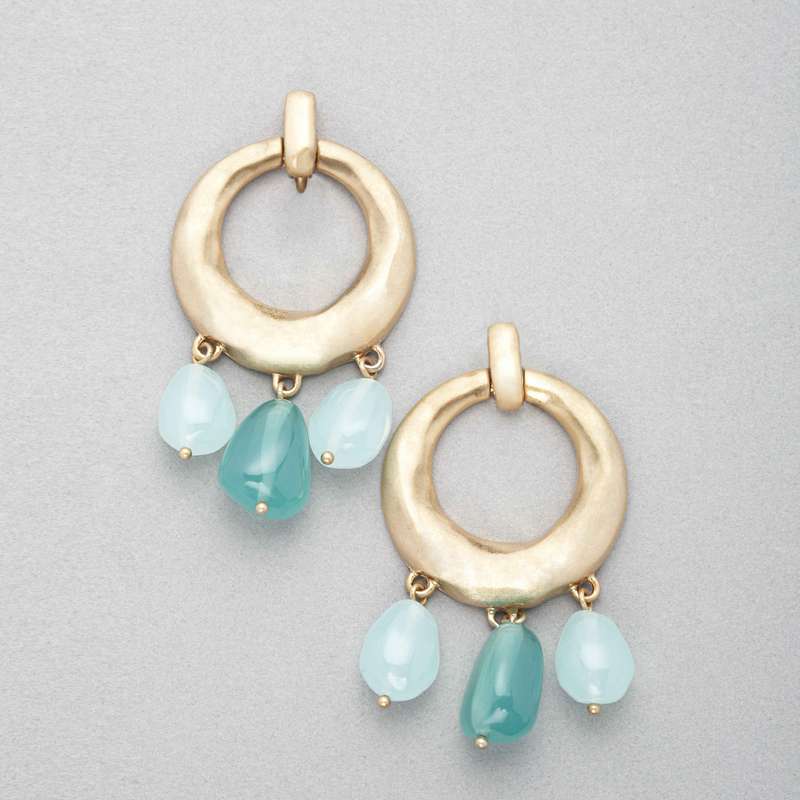 Turquoise and Gold Hoop Earring, Gold, large